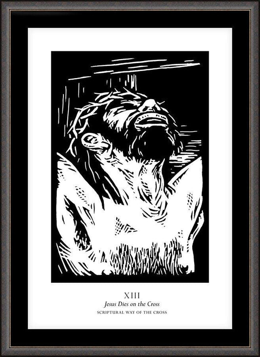 Wall Frame Espresso, Matted - Scriptural Stations of the Cross 13 - Jesus Dies on the Cross by Julie Lonneman - Trinity Stores