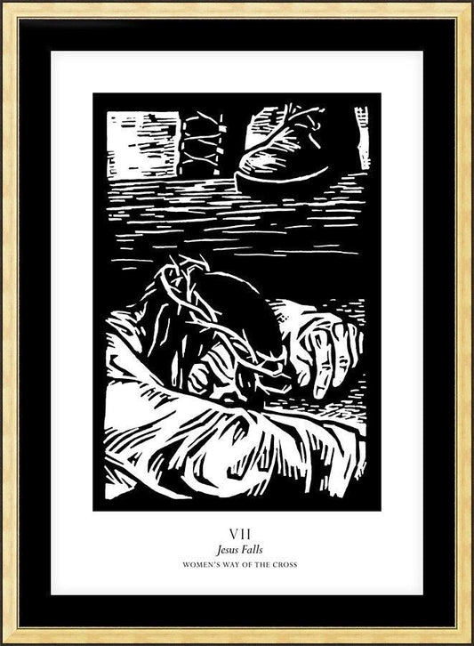 Wall Frame Gold, Matted - Women's Stations of the Cross 07 - Jesus Falls by Julie Lonneman - Trinity Stores