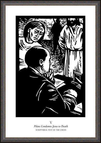 Wall Frame Espresso - Scriptural Stations of the Cross 05 - Pilot Condemns Jesus to Death by Julie Lonneman - Trinity Stores