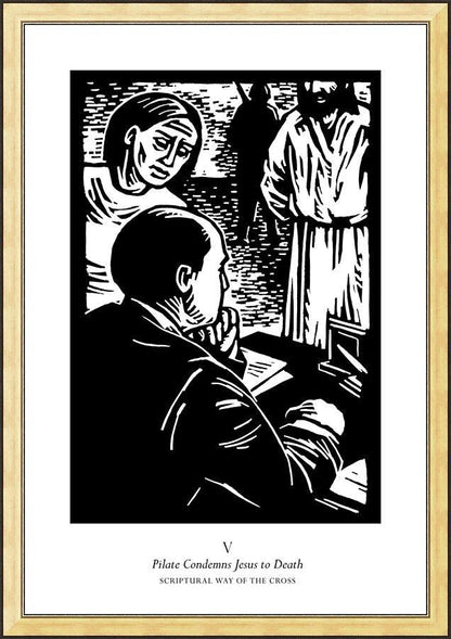 Wall Frame Gold - Scriptural Stations of the Cross 05 - Pilot Condemns Jesus to Death by Julie Lonneman - Trinity Stores