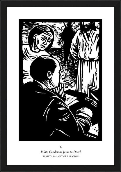 Wall Frame Black - Scriptural Stations of the Cross 05 - Pilot Condemns Jesus to Death by Julie Lonneman - Trinity Stores