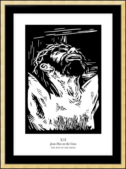 Wall Frame Gold, Matted - Traditional Stations of the Cross 12 - Jesus Dies on the Cross by Julie Lonneman - Trinity Stores