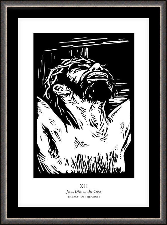 Wall Frame Espresso, Matted - Traditional Stations of the Cross 12 - Jesus Dies on the Cross by Julie Lonneman - Trinity Stores