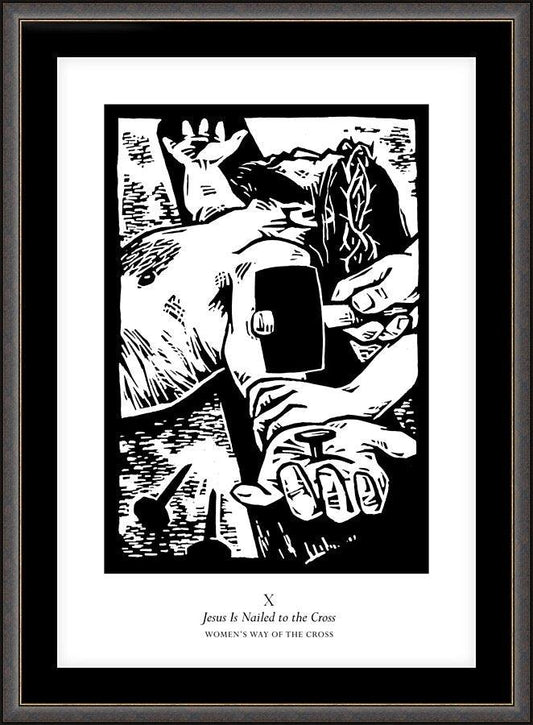 Wall Frame Espresso, Matted - Women's Stations of the Cross 10 - Jesus is Nailed to the Cross by Julie Lonneman - Trinity Stores