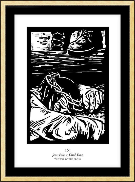 Wall Frame Gold, Matted - Traditional Stations of the Cross 09 - Jesus Falls a Third Time by Julie Lonneman - Trinity Stores