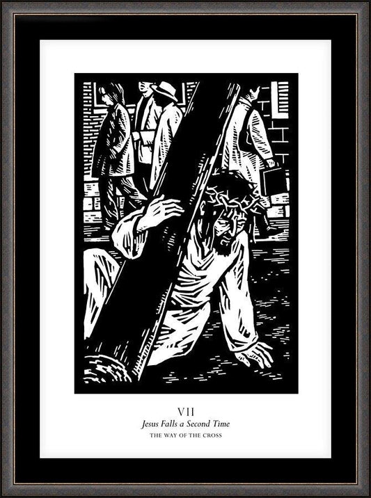 Wall Frame Espresso, Matted - Traditional Stations of the Cross 07 - Jesus Falls a Second Time by Julie Lonneman - Trinity Stores