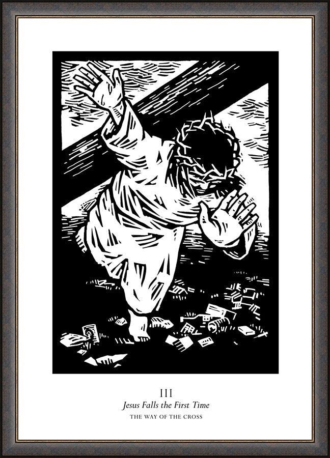 Wall Frame Espresso - Traditional Stations of the Cross 03 - Jesus Falls the First Time by Julie Lonneman - Trinity Stores