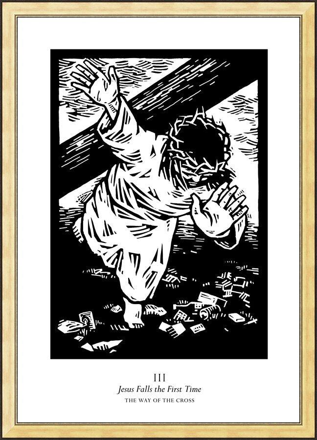 Wall Frame Gold - Traditional Stations of the Cross 03 - Jesus Falls the First Time by Julie Lonneman - Trinity Stores