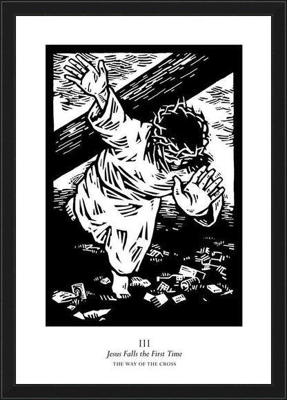 Wall Frame Black - Traditional Stations of the Cross 03 - Jesus Falls the First Time by Julie Lonneman - Trinity Stores