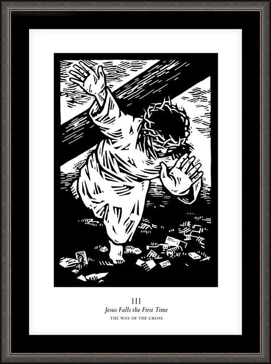 Wall Frame Espresso, Matted - Traditional Stations of the Cross 03 - Jesus Falls the First Time by Julie Lonneman - Trinity Stores