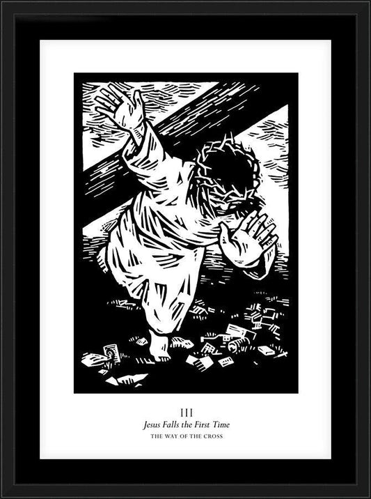 Wall Frame Black, Matted - Traditional Stations of the Cross 03 - Jesus Falls the First Time by Julie Lonneman - Trinity Stores