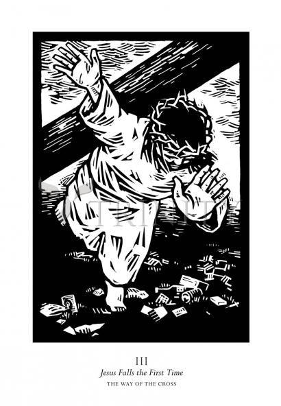Wall Frame Black, Matted - Traditional Stations of the Cross 03 - Jesus Falls the First Time by Julie Lonneman - Trinity Stores