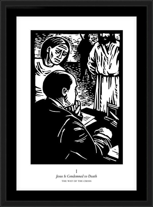Wall Frame Black, Matted - Traditional Stations of the Cross 01 - Jesus is Condemned to Death by Julie Lonneman - Trinity Stores