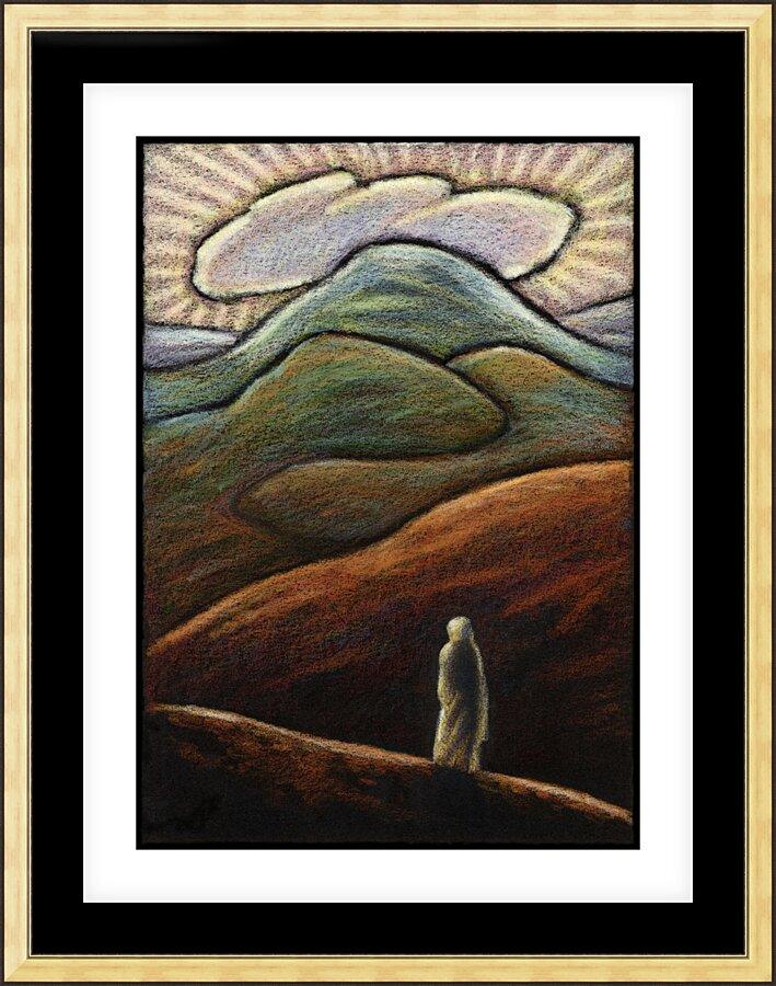 Wall Frame Gold, Matted - Lent, 1st Sunday - Jesus in the Desert by Julie Lonneman - Trinity Stores