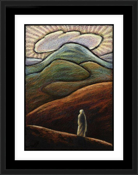 Wall Frame Black, Matted - Lent, 1st Sunday - Jesus in the Desert by Julie Lonneman - Trinity Stores