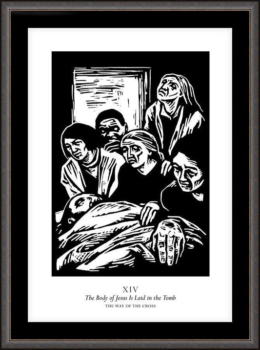 Wall Frame Espresso, Matted - Traditional Stations of the Cross 14 - The Body of Jesus is Laid in the Tomb by Julie Lonneman - Trinity Stores