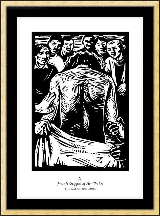 Wall Frame Gold, Matted - Traditional Stations of the Cross 10 - Jesus is Stripped of His Clothes by Julie Lonneman - Trinity Stores