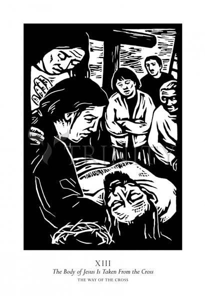 Wall Frame Espresso, Matted - Traditional Stations of the Cross 13 - The Body of Jesus is Taken From the Cross by Julie Lonneman - Trinity Stores