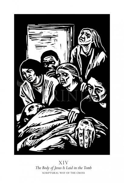 Wall Frame Espresso, Matted - Scriptural Stations of the Cross 14 - The Body of Jesus is Laid in the Tomb by Julie Lonneman - Trinity Stores