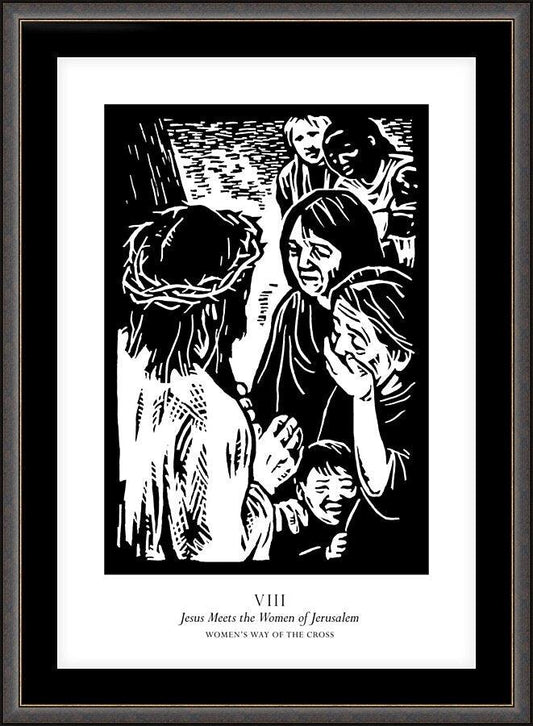 Wall Frame Espresso, Matted - Women's Stations of the Cross 08 - Jesus Meets the Women of Jerusalem by Julie Lonneman - Trinity Stores