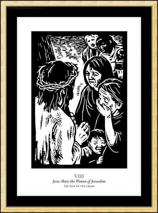 Wall Frame Gold, Matted - Traditional Stations of the Cross 08 - Jesus Meets the Women of Jerusalem by Julie Lonneman - Trinity Stores