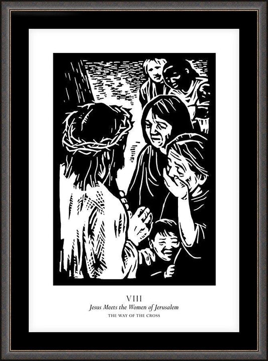 Wall Frame Espresso, Matted - Traditional Stations of the Cross 08 - Jesus Meets the Women of Jerusalem by Julie Lonneman - Trinity Stores