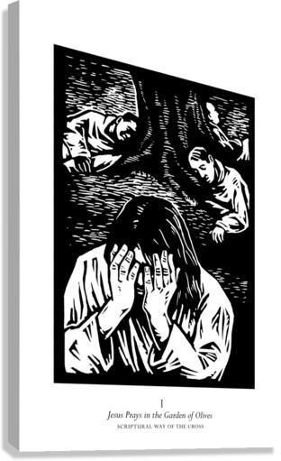 Canvas Print - Scriptural Stations of the Cross 01 - Jesus Prays in the Garden of Olives by Julie Lonneman - Trinity Stores