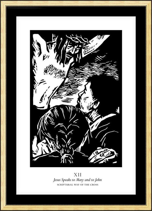 Wall Frame Gold, Matted - Scriptural Stations of the Cross 12 - Jesus Speaks to Mary and to John by Julie Lonneman - Trinity Stores