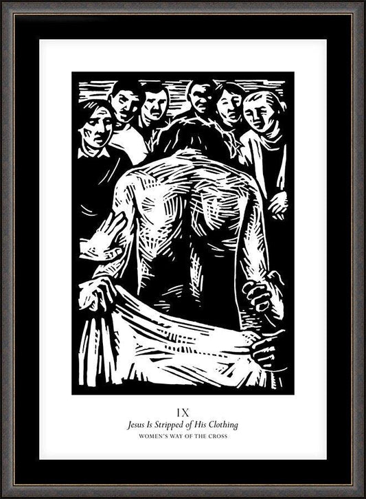 Wall Frame Espresso, Matted - Women's Stations of the Cross 09 - Jesus is Stripped of His Clothing by Julie Lonneman - Trinity Stores