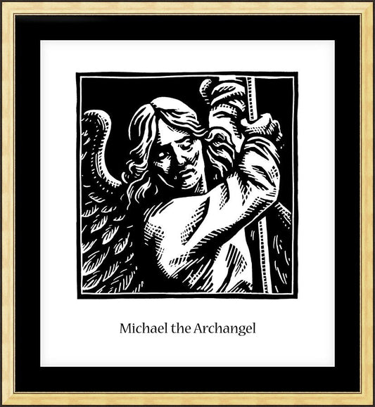 Wall Frame Gold, Matted - St. Michael Archangel by J. Lonneman