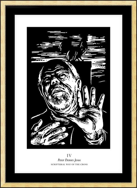 Wall Frame Gold, Matted - Scriptural Stations of the Cross 04 - Peter Denies Jesus by Julie Lonneman - Trinity Stores