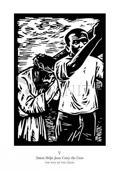 Metal Print - Traditional Stations of the Cross 05 - Simon Helps Carry the Cross by Julie Lonneman - Trinity Stores