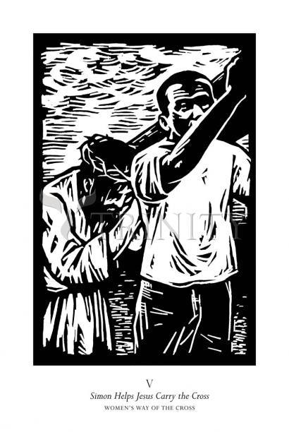 Metal Print - Women's Stations of the Cross 05 - Simon Helps Jesus Carry the Cross by Julie Lonneman - Trinity Stores