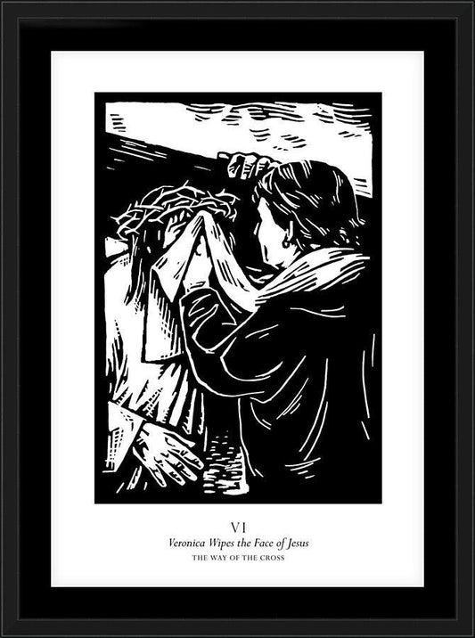 Wall Frame Black, Matted - Traditional Stations of the Cross 06 - St. Veronica Wipes the Face of Jesus by Julie Lonneman - Trinity Stores