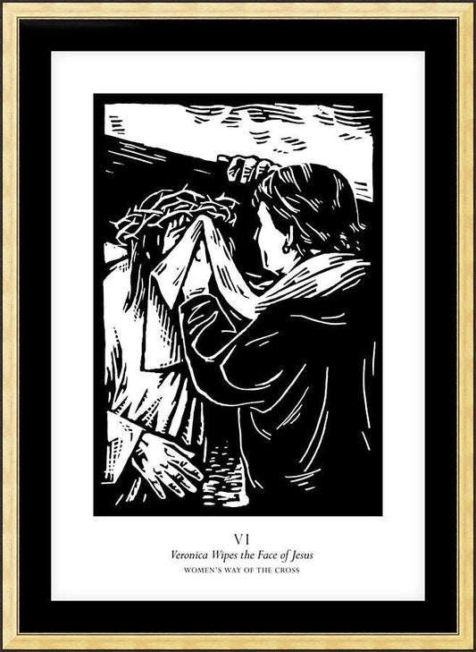 Wall Frame Gold, Matted - Women's Stations of the Cross 06 - St. Veronica Wipes the Face of Jesus by Julie Lonneman - Trinity Stores