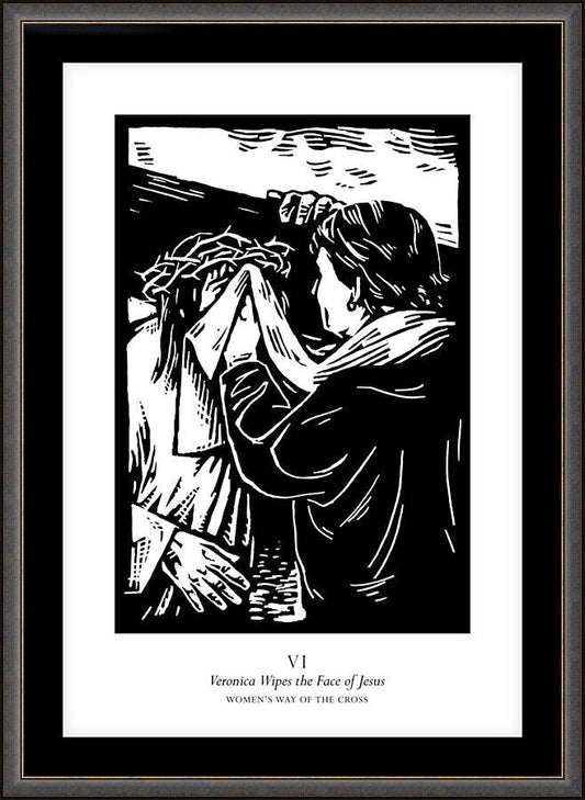 Wall Frame Espresso, Matted - Women's Stations of the Cross 06 - St. Veronica Wipes the Face of Jesus by Julie Lonneman - Trinity Stores