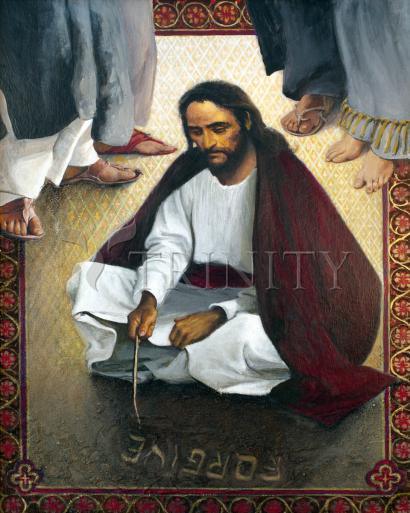Wall Frame Espresso, Matted - Jesus Writing In The Sand by Louis Glanzman - Trinity Stores