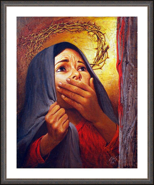 Wall Frame Espresso, Matted - Mary at the Cross by L. Glanzman