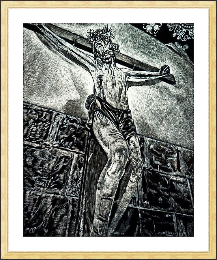 Wall Frame Gold, Matted - Crucifix, Coricancha, Peru by Lewis Williams, OFS - Trinity Stores