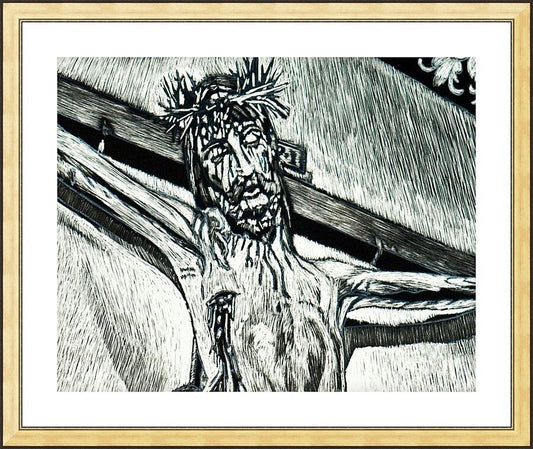 Wall Frame Gold, Matted - Crucifix, Coricancha Peru: "I Thirst" by Lewis Williams, OFS - Trinity Stores