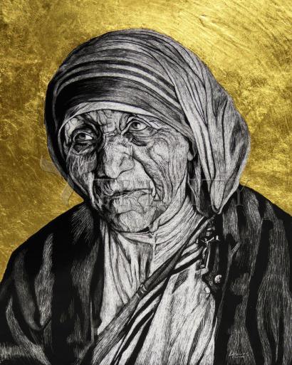 Wall Frame Espresso, Matted - St. Teresa of Calcutta: Gift of Silence by Lewis Williams, OFS - Trinity Stores