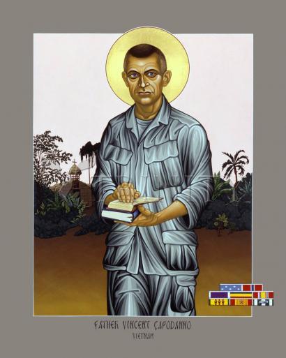 Wall Frame Gold, Matted - Fr. Vincent Capodanno by Lewis Williams, OFS - Trinity Stores