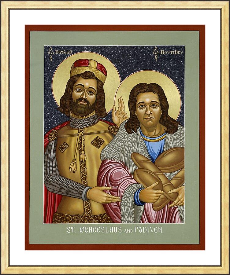 Wall Frame Gold, Matted - St. Wenceslaus and Podiven, his assistant by Lewis Williams, OFS - Trinity Stores