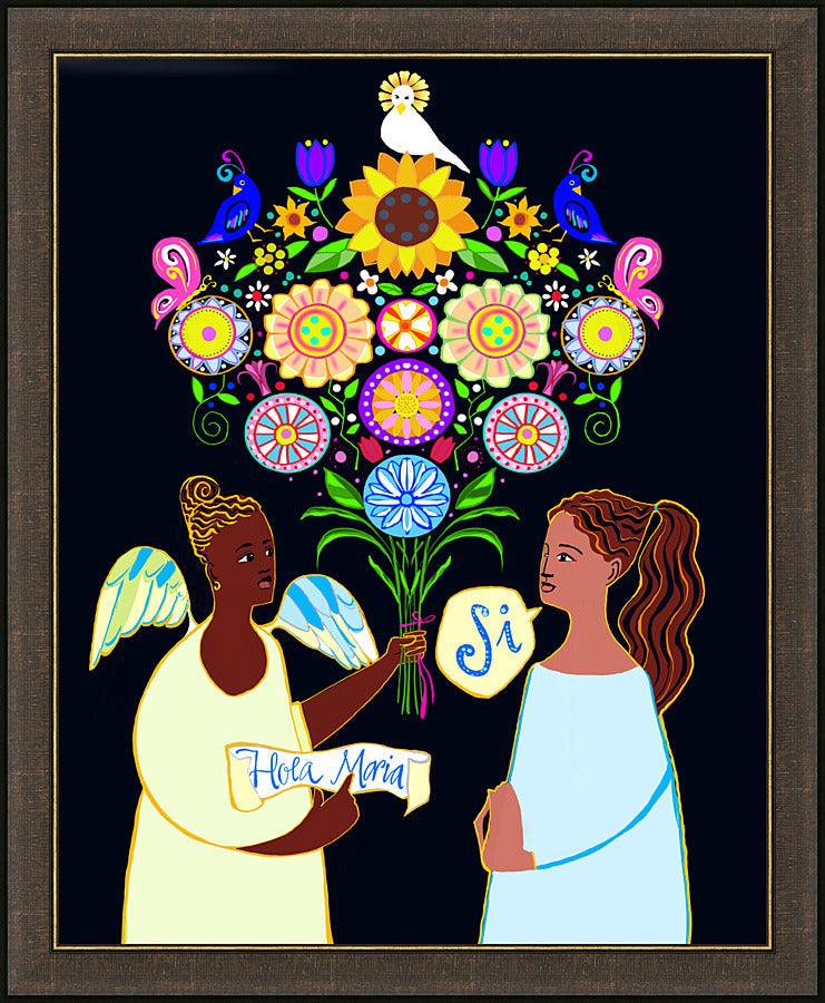 Wall Frame Espresso - Annunciation - Spanish by Br. Mickey McGrath, OSFS - Trinity Stores
