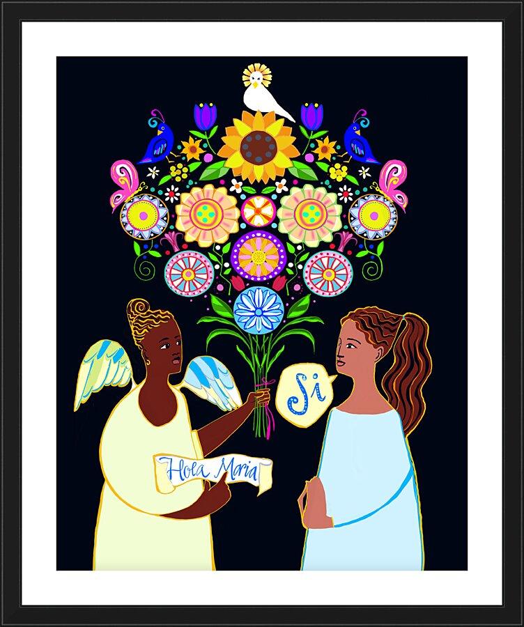 Wall Frame Black, Matted - Annunciation - Spanish by Br. Mickey McGrath, OSFS - Trinity Stores