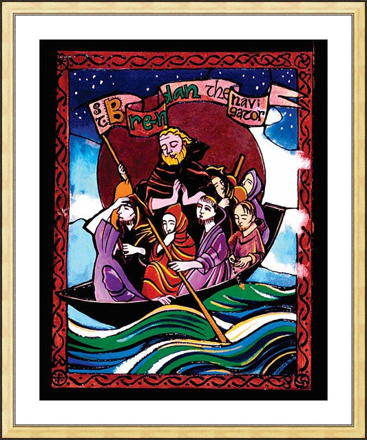 Wall Frame Gold, Matted - St. Brendan the Navigator by Br. Mickey McGrath, OSFS - Trinity Stores