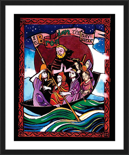 Wall Frame Black, Matted - St. Brendan the Navigator by Br. Mickey McGrath, OSFS - Trinity Stores