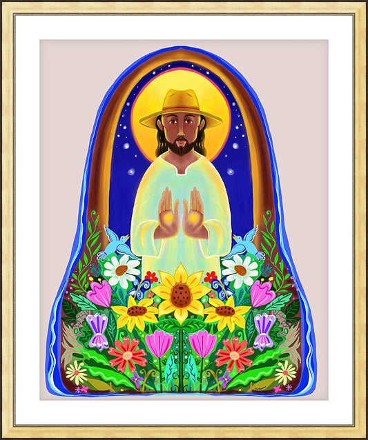 Wall Frame Gold, Matted - Christ the Gardener by Br. Mickey McGrath, OSFS - Trinity Stores