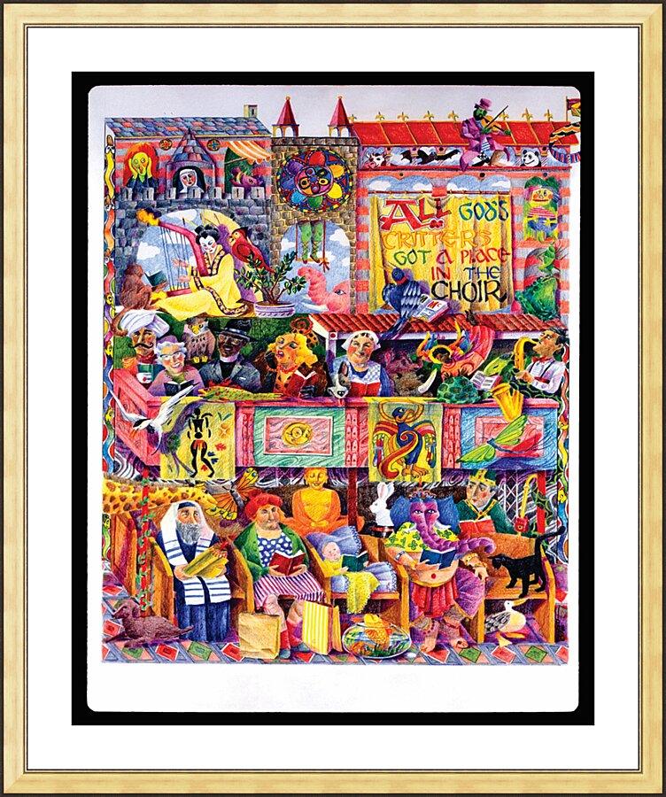Wall Frame Gold, Matted - All God's Critters Got a Place in the Choir by Br. Mickey McGrath, OSFS - Trinity Stores