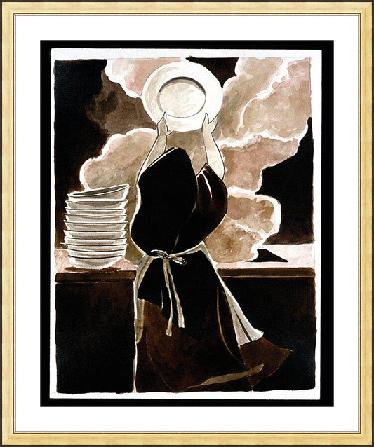 Wall Frame Gold, Matted - St. Thérèse Doing the Dishes by Br. Mickey McGrath, OSFS - Trinity Stores